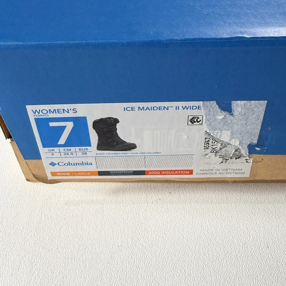 Columbia Ice Maiden II Wide Black Waterproof Snow Boots Womens 7W BK1581-014 NEW